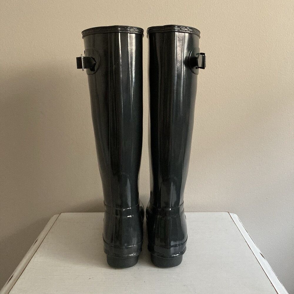 Hunter Original Tall Gloss Women's Size 9 Rain Boots Gray Waterproof - Picture 7 of 9